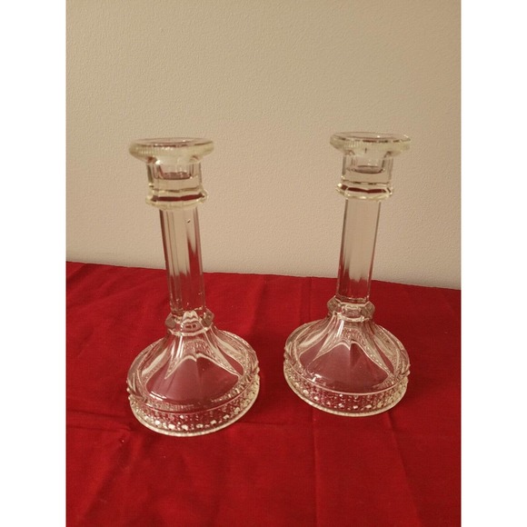 Imperial Glass AMELIA Clear Candlesticks candle holders - Picture 1 of 4